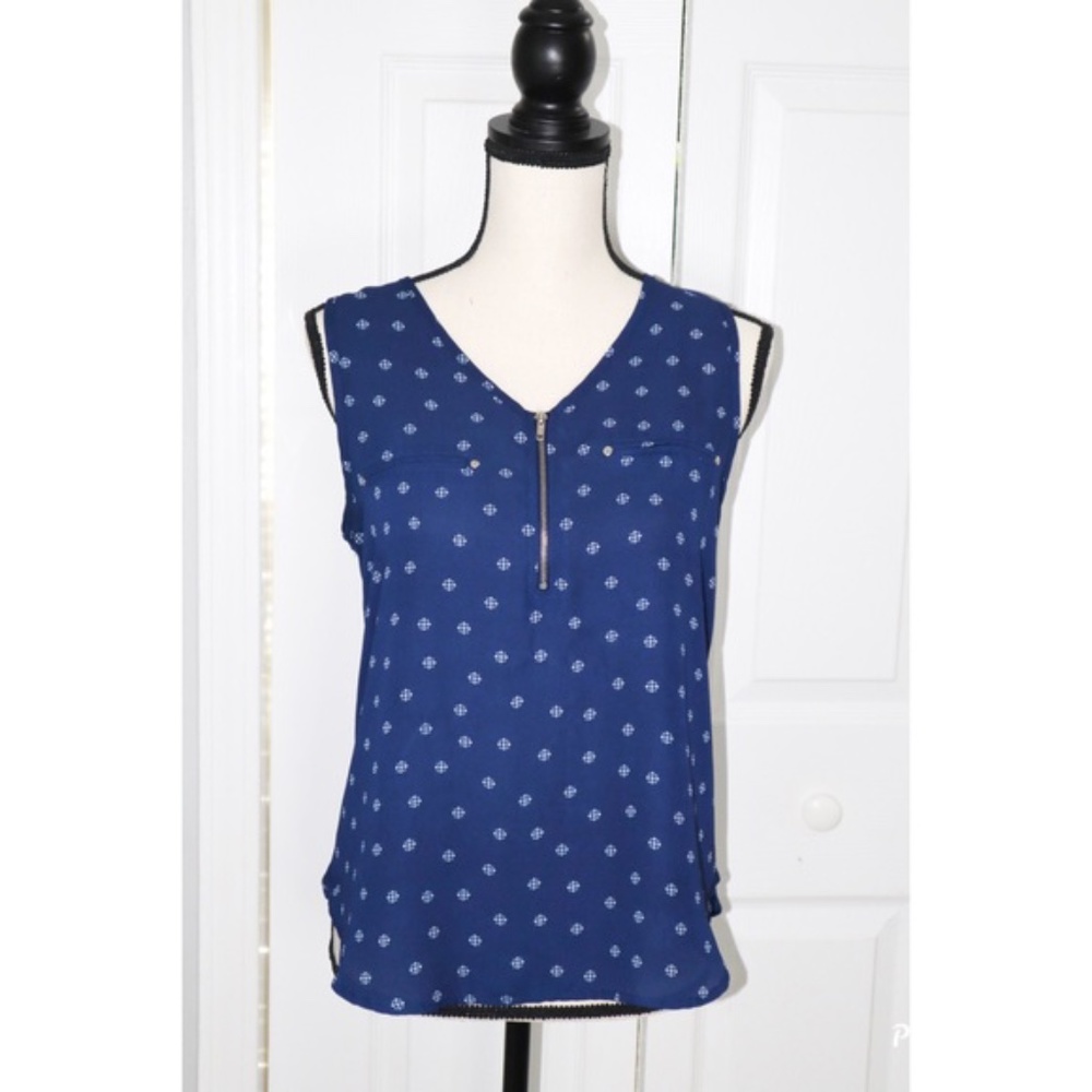 Mine Navy Blue MidZip Up Blouse Size Small